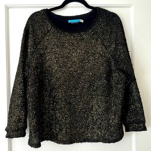 Alice + Olivia holiday scoop neck sweater in black and gold. Size L